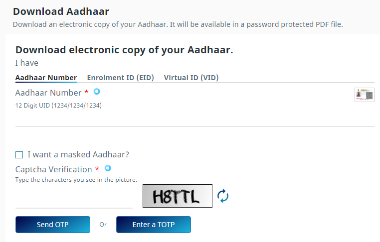 E-Aadhaar card download