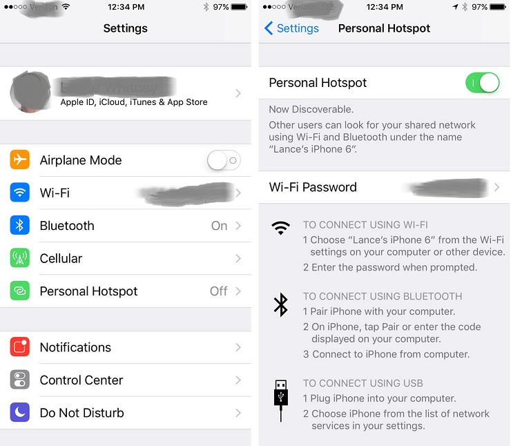 iOs Screen for Wi-fi Hotrspot
