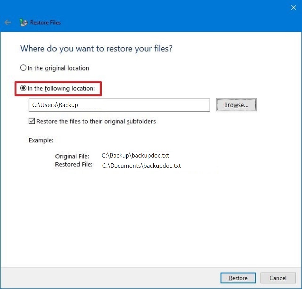 configure backup and restore in windows 10