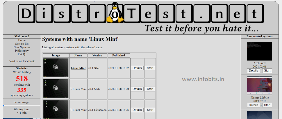 Distrotest Linux Mint versions